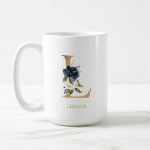 Blush Bloral Monogram Letter "L" Personalisiert Kaffeetasse