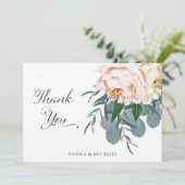 Blush Bloral Peony Eukalyptus Greenerie Vielen Dan Dankeskarte (Stehend Vorderseite)