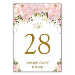 Blush Bloral Pink Gold Hochzeitsstimmung Tischnumm Tischnummer