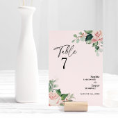 Blush Bloral Pink Hochzeitkarte der Tischnummer