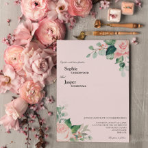 Blush Bloral Pink Hochzeitseinladung