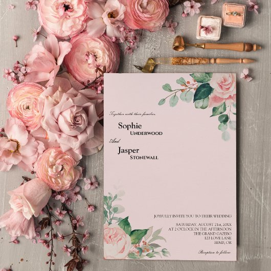 Blush Bloral Pink Hochzeitseinladung Einladung