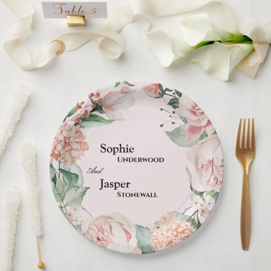 Blush Bloral Pink Hochzeitspapier Teller (Hochzeit)