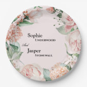 Blush Bloral Pink Hochzeitspapier Teller (Vorderseite)