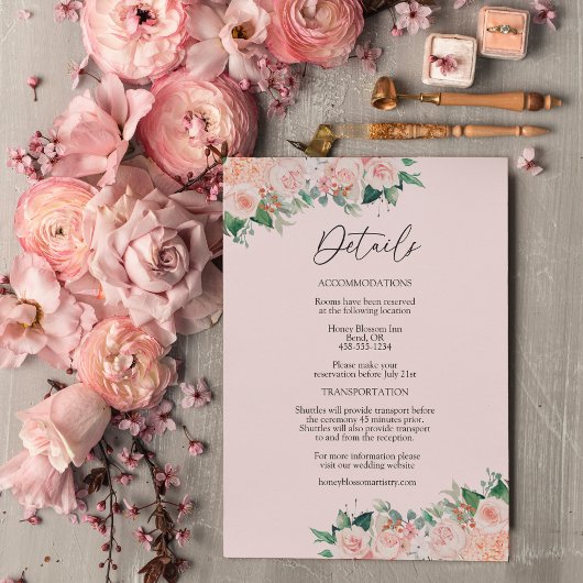 Blush Bloral Simple Pink Wedding Details Begleitkarte