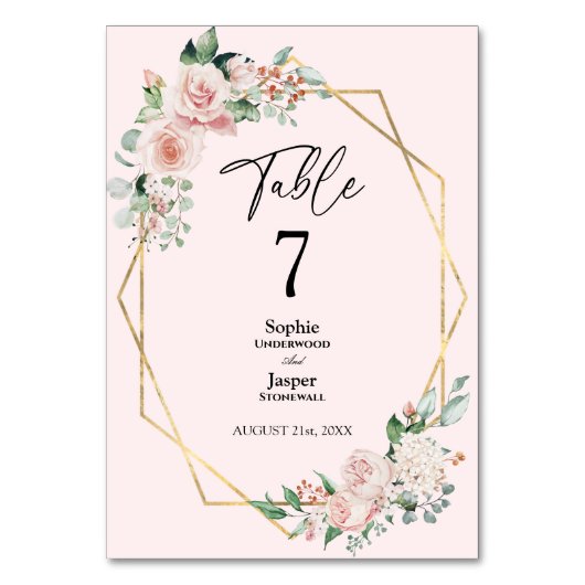 Blush Bloral Simple Pink Wedding Tischnummer (Vorderseite)