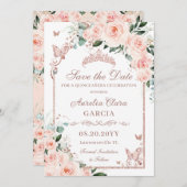 Blush Bloral Sweet 16 Rose Gold Quinceañera Foto Save The Date (Vorne/Hinten)