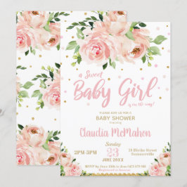Blush Bloral Sweet Baby Girl Dusche Pink & Gold Einladung