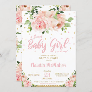 Blush Bloral Sweet Baby Girl Dusche Pink & Gold Einladung