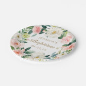 Blush Bloral Taufen Papierplatte Pappteller (Schrägansicht)