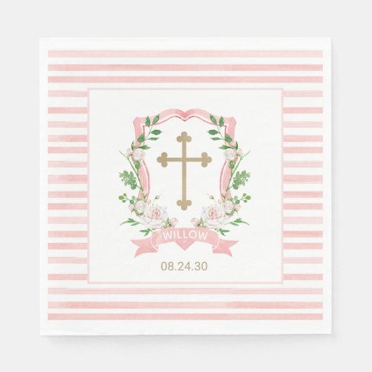 Blush Bloral Taufen Serviette (Vorderseite)