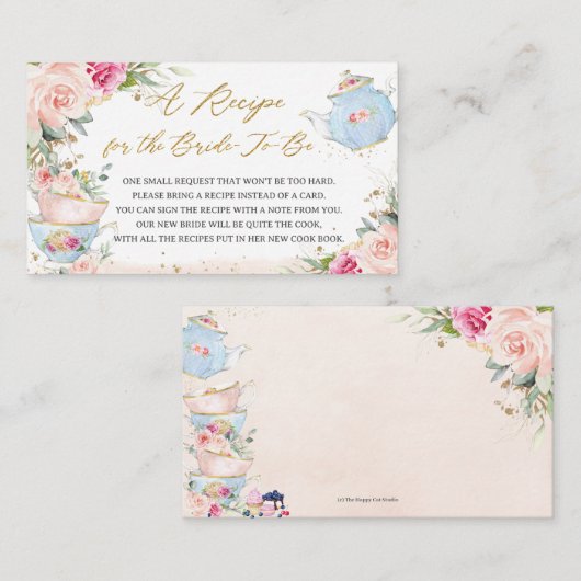 Blush Bloral Tee Party Rezept für die Braut zu sei Begleitkarte (Vorne/Hinten)