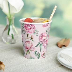 Blush Bloral und Greenery Baby Dusche Papiertüten Pappbecher