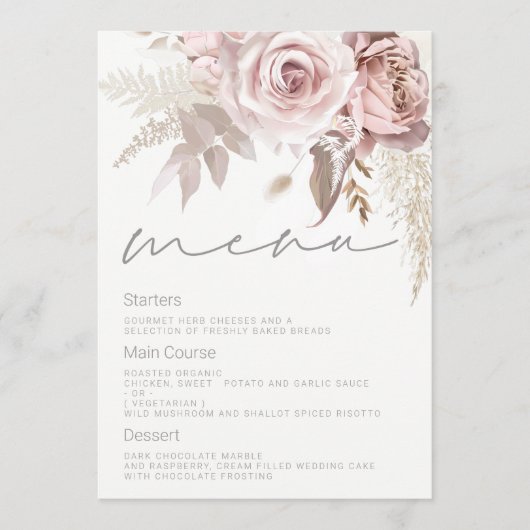 Blush Bloral Wedding Menükarte (Vorderseite)