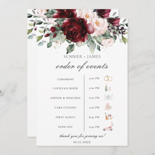 Blush Bloral Wedding Order of Event Programm (Vorne/Hinten)