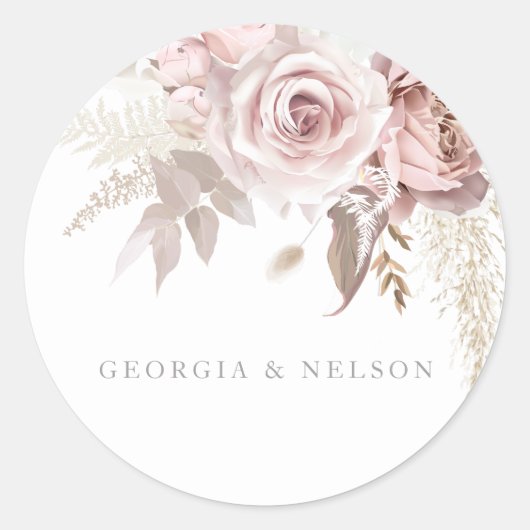 Blush Bloral Wedding Runder Aufkleber (Vorderseite)