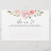 Blush Bloral Wer bin ich Brautparty Spiel Briefpapier (Vorderseite)
