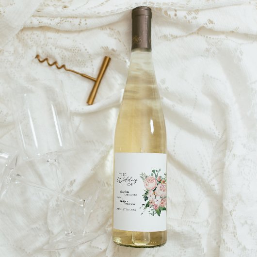 Blush Bloral White Wedding Label Weinetikett