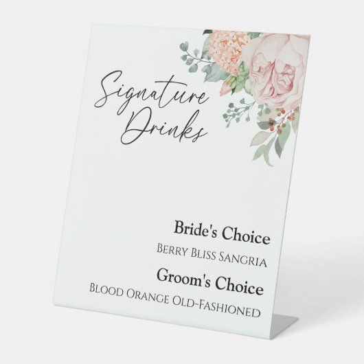 Blush Bloral White Wedding Signature Drinks Zeiche Sockelschild (Vorderseite)