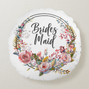 Blush Bloral Wreath Bridesmaid Rund Throw Kissen