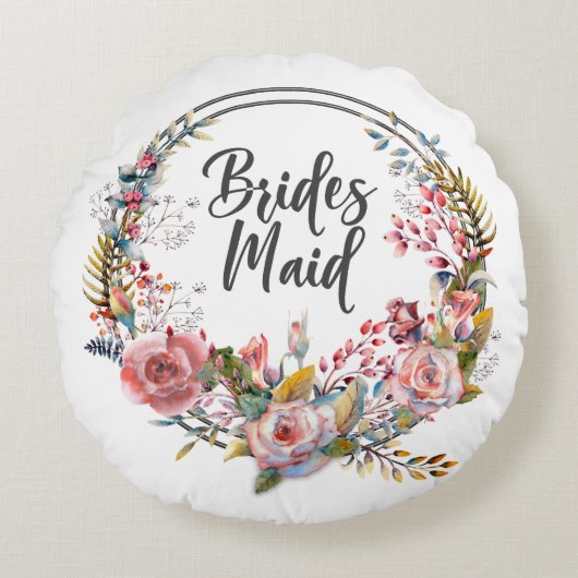 Blush Bloral Wreath Bridesmaid Rund Throw Kissen (Vorderseite)