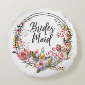 Blush Bloral Wreath Bridesmaid Rund Throw Kissen (Rückseite)