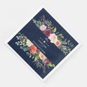 Blush Bloral Wreath Navy Blue Wedding Serviette (Ecke)
