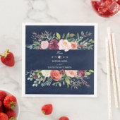 Blush Bloral Wreath Navy Blue Wedding Serviette (Beispiel)