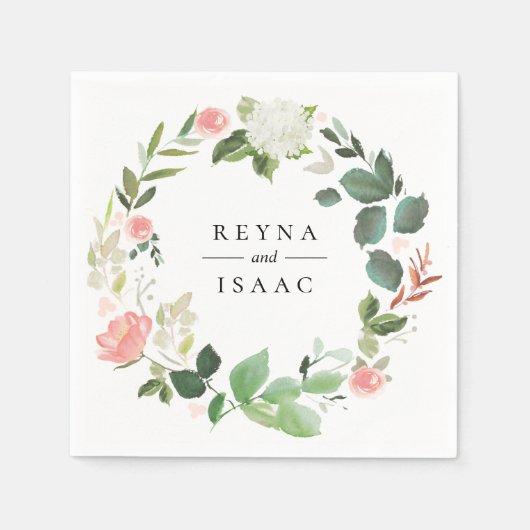 Blush Bloral Wreath Personalisiert Paper Napkins Serviette (Vorderseite)
