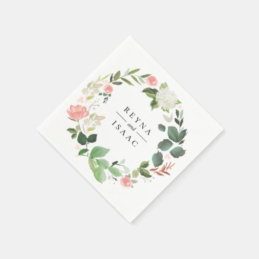 Blush Bloral Wreath Personalisiert Paper Napkins Serviette (Ecke)