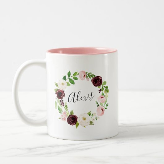 Blush Bloral Wreath Personalisiert Zweifarbige Tasse (Links)