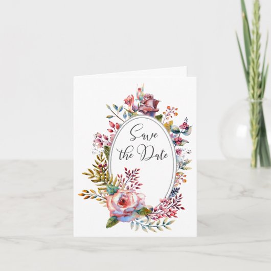 Blush Bloral Wreath Save the Date Faltkarte Einladung (Vorderseite)