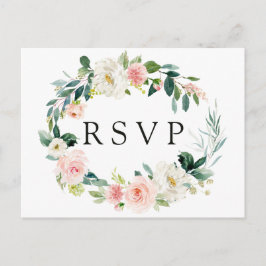 Blush Bloral Wreath Wedding RSVP Postcard Einladungspostkarte