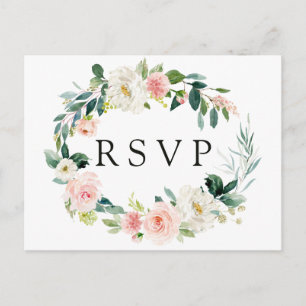 Blush Bloral Wreath Wedding RSVP Postcard Einladungspostkarte