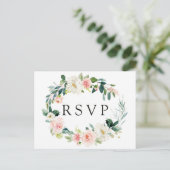 Blush Bloral Wreath Wedding RSVP Postcard Einladungspostkarte (Stehend Vorderseite)