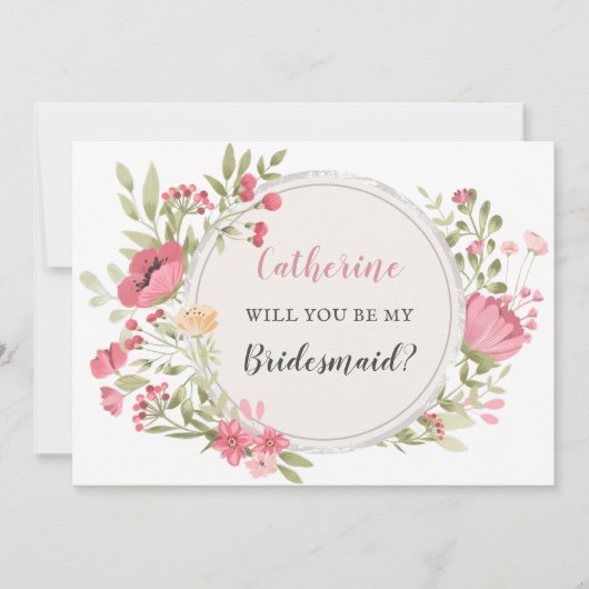 Blush Bloral Wreath wird meine Bridesmaid sein Einladung (Vorderseite)