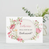 Blush Bloral Wreath wird meine Bridesmaid sein Einladung (Stehend Vorderseite)