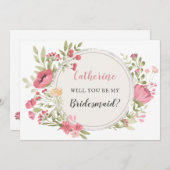 Blush Bloral Wreath wird meine Bridesmaid sein Einladung (Vorne/Hinten)