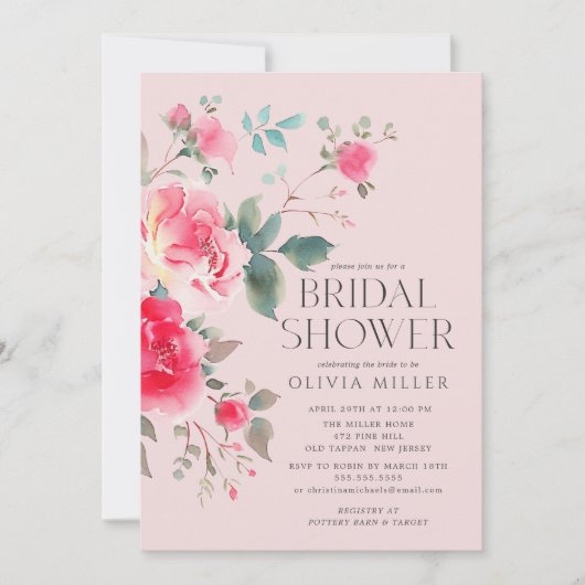 Blush Blossom Bridal Dusche Einladung (Vorderseite)