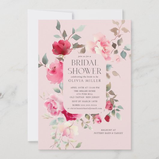 Blush Blossom Bridal Dusche Einladungen (Vorderseite)