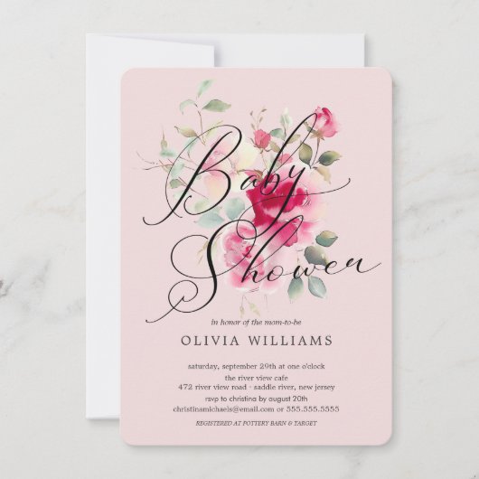 Blush Blossom Kinderdusche Einladung (Vorderseite)