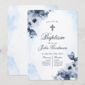 Blush blue baptism with cross  einladung (Vorne/Hinten)