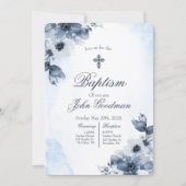 Blush blue baptism with cross  einladung (Vorderseite)