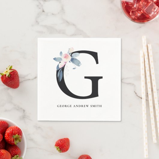 BLUSH BLUE BLACK BLLORAL ALPHABETS SCHREIBEN G SERVIETTE (Beispiel)