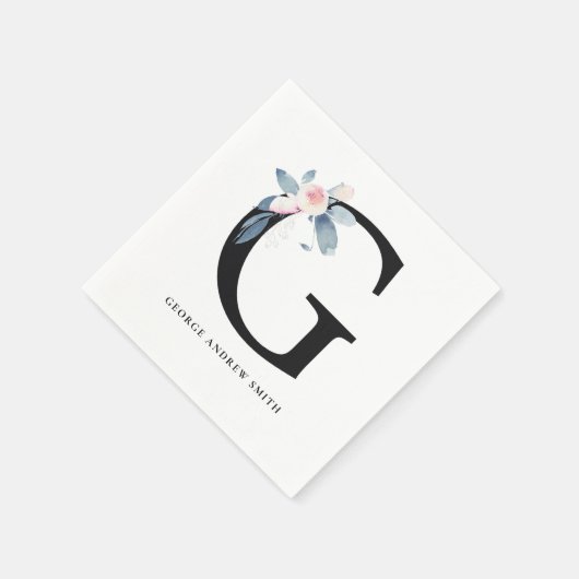 BLUSH BLUE BLACK BLLORAL ALPHABETS SCHREIBEN G SERVIETTE (Ecke)