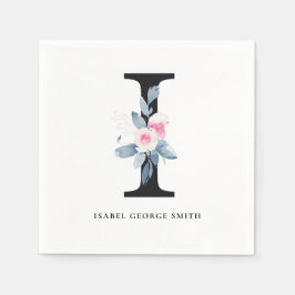 BLUSH BLUE BLACK FLORAL ALPHABETS SCHREIBEN I SERVIETTE