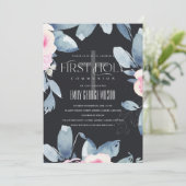 BLUSH BLUE BLUE BLLORAL BUNCH ERSTE HOLZGEMEINSCHA EINLADUNG (Stehend Vorderseite)