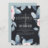 BLUSH BLUE BLUE BLLORAL BUNCH ERSTE HOLZGEMEINSCHA EINLADUNG (Vorne/Hinten)