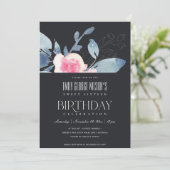 BLUSH BLUE BLUE BLLORAL SWEET 16 JEDER ALTER GEBUR EINLADUNG (Stehend Vorderseite)