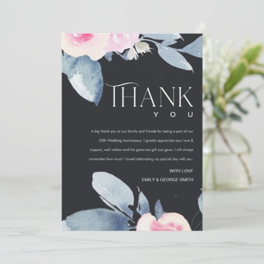 BLUSH BLUE BLUE FLORAL 25 JAHRESJAHRESJAHR DANKESKARTE (Stehend Vorderseite)